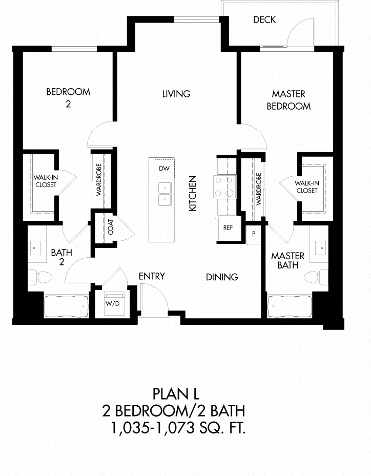 Floor plan for 2 beds, 2 baths, 1068 sqft